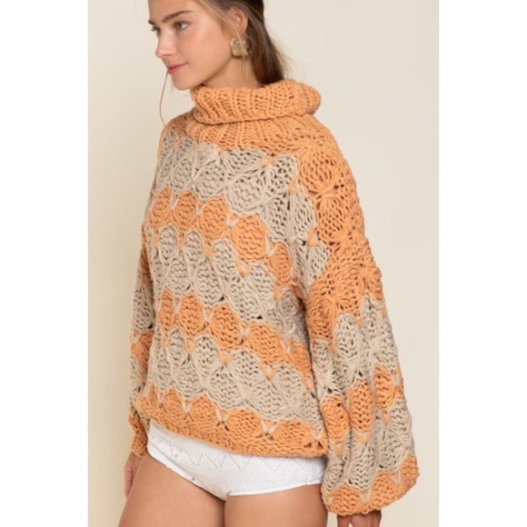 Chunky Knit Ballon Sleeve Turtleneck Sweater - Picture 6 of 12